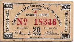20 CENTAVOS GOBIERNO CONSTITUCIONALISTA DE YUCATAN