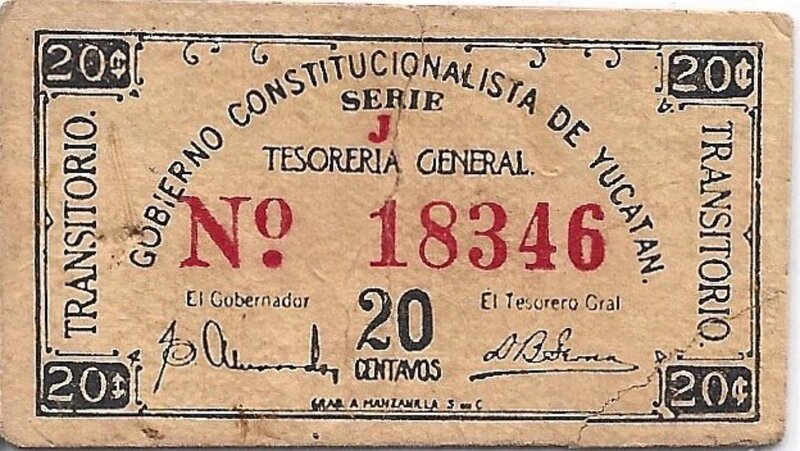 20 CENTAVOS GOBIERNO CONSTITUCIONALISTA DE YUCATAN