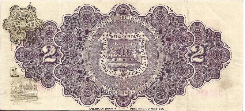 2 PESOS BANCO ORIENTAL DE MEXICO (1914)