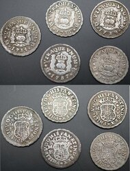 LOTE DE 5 PIEZAS DE 1/2 REAL (1734-1739)