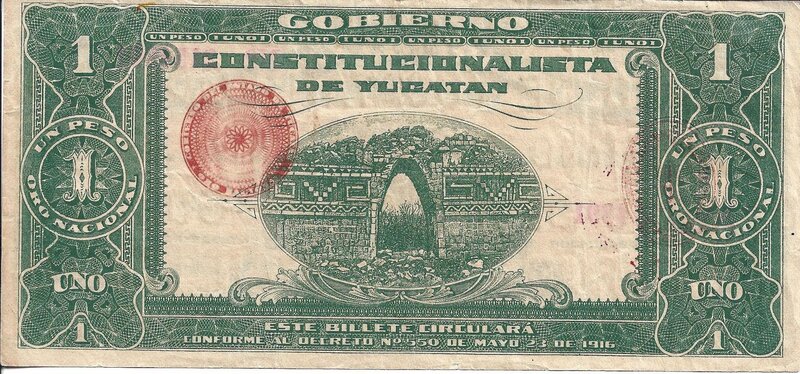 1 PESO ORO NACIONAL TESORERIA GENERAL ESTADO DE YUCATAN (1916)