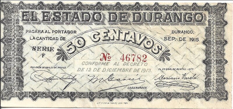 50 CENTAVOS ESTADO DE DURANGO (1915)