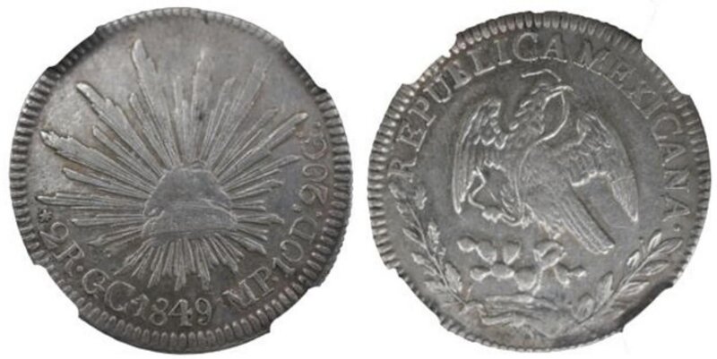 2 REALES DE GUADALUPE Y CALVO (1849)