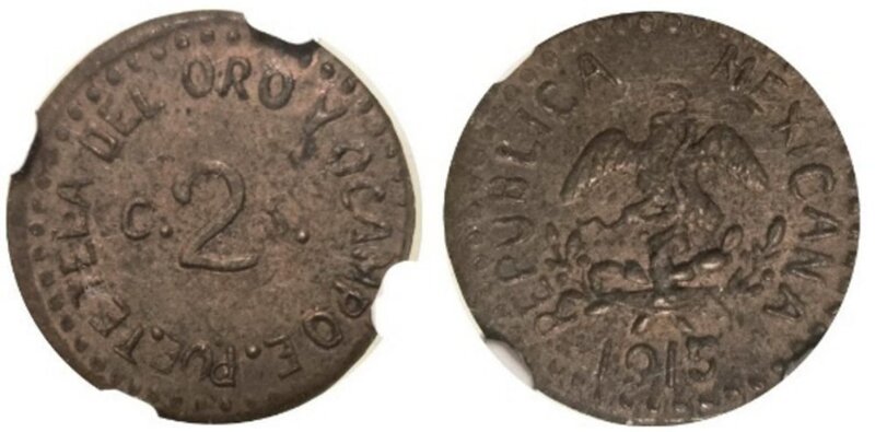 2 CENTAVOS TETELA DEL ORO Y OCAMPO (1915)
