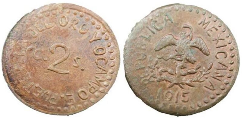 2 CENTAVOS TETELA DEL ORO Y OCAMPO (1915)