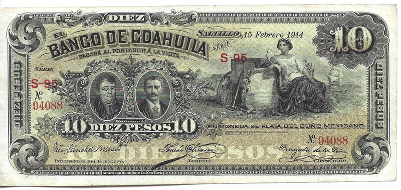 10 PESOS BANCO DE COAHUILA (1914)