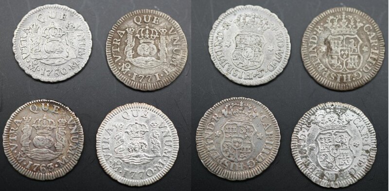 LOTE DE 4 PIEZAS DE 1/2 REAL (1760-1763-1770-1771)