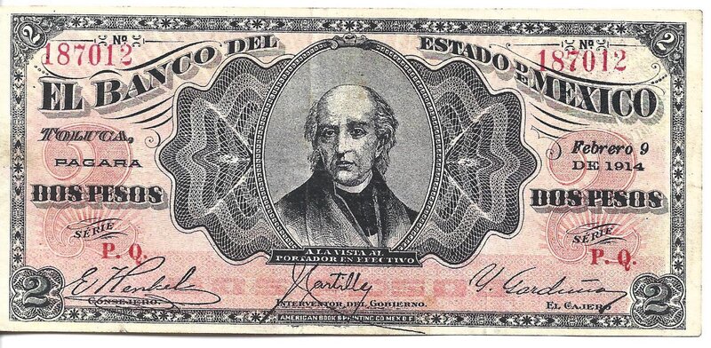 2 PESOS BANCO DEL ESTADO DE MEXICO (1914)