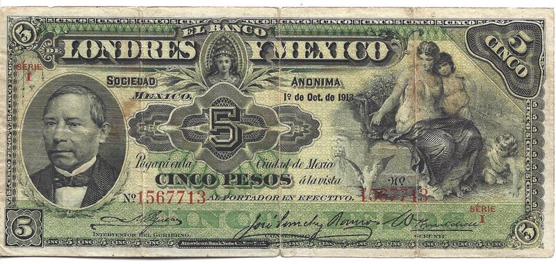 5 PESOS DE LONDRES Y MEXICO (1913)